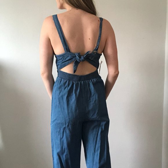Tie Back Jean Jumpsuit - Picture 1 of 3